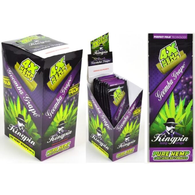 Kingpin Hemp Wraps â€“ Grape 24ct 4-Pack Box