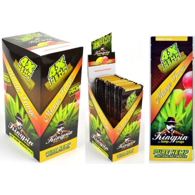 Kingpin Hemp Wraps â€“ Mango Tango 24ct 4-Pack Box