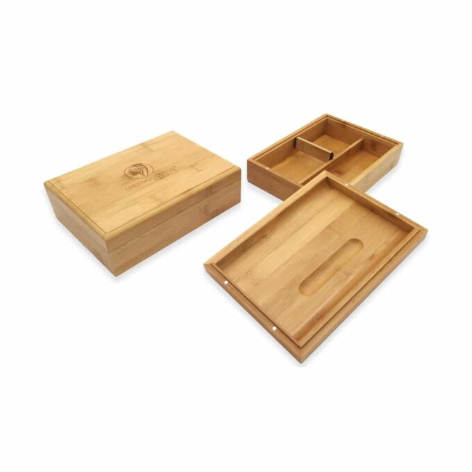 Bamboo Storage Box w/ Rolling Tray Lid - Image 3