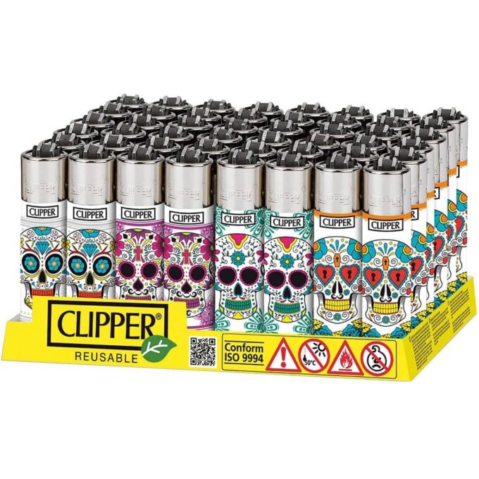 s-l1600-2.jpg Clipper Lighter Mexican Skulls Design 48Ct Brick