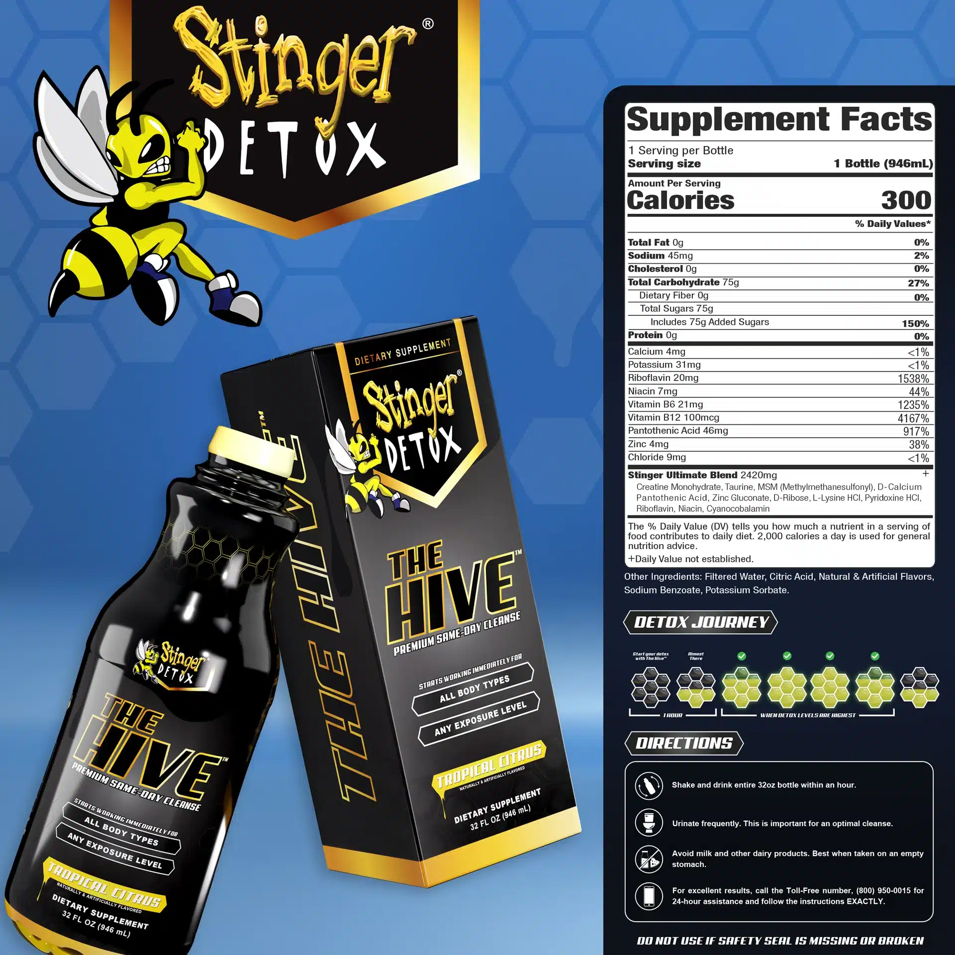 STINGER DETOX THE HIVE PREMIUM SAME-DAY CLEANSE 32OZ - TROPICAL CITRUS - Image 4