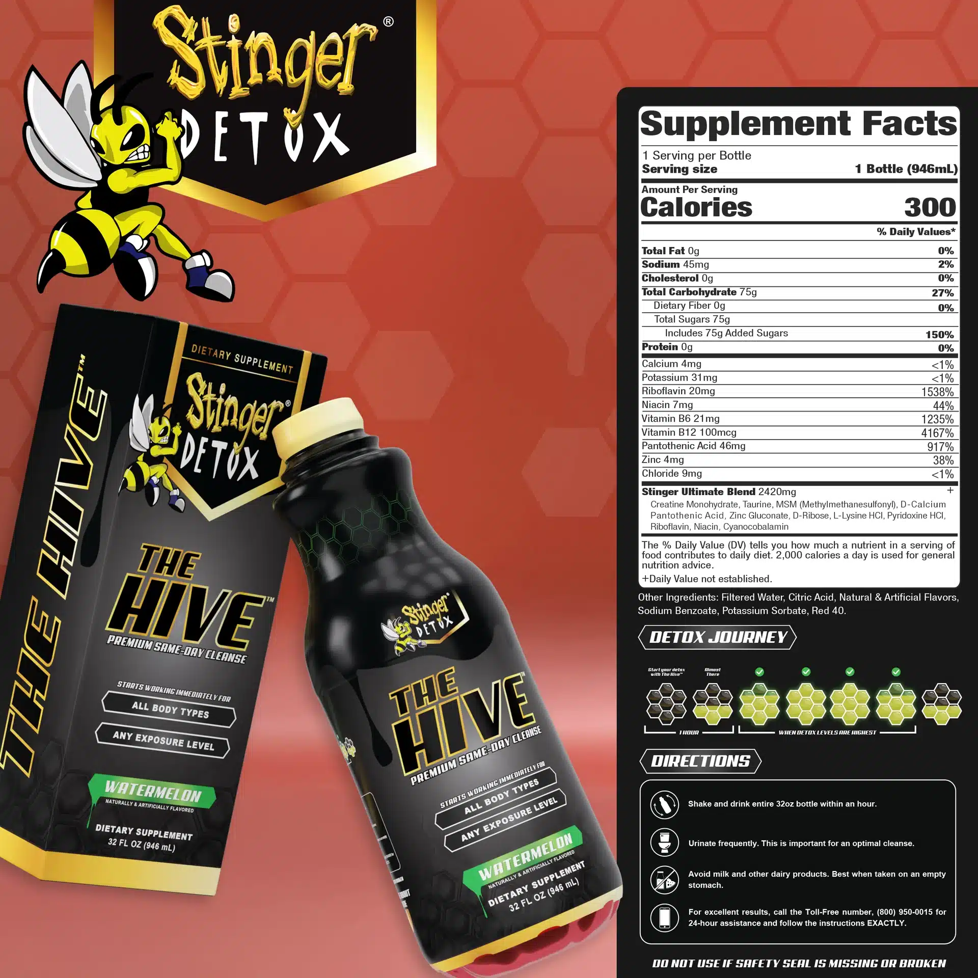 STINGER DETOX THE HIVE PREMIUM SAME-DAY CLEANSE 32OZ - WATERMELON - Image 4