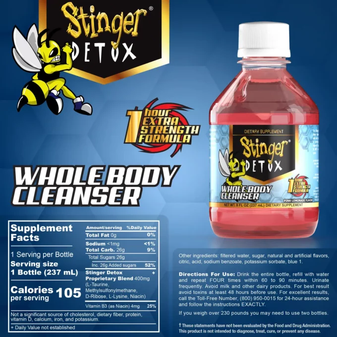 STINGER DETOX WHOLE BODY CLEANSER 1-HOUR EXTRA STRENGTH FORMULA - PINK LEMONADE