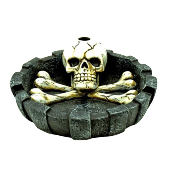 SKULL AND CROSSBONES ASHTRAY WITH SNUFFER