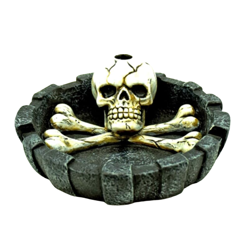 SKULL AND CROSSBONES ASHTRAY WITH SNUFFER