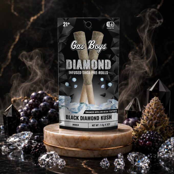 Black_diamond_kush_-_image_1 Gas Boys Black Diamond Kush Diamond Infused Pre-rolls 2ct