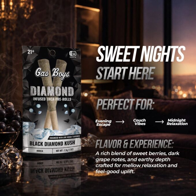 Black_diamond_kush_-_image_2 Gas Boys Black Diamond Kush Diamond Infused Pre-rolls 2ct
