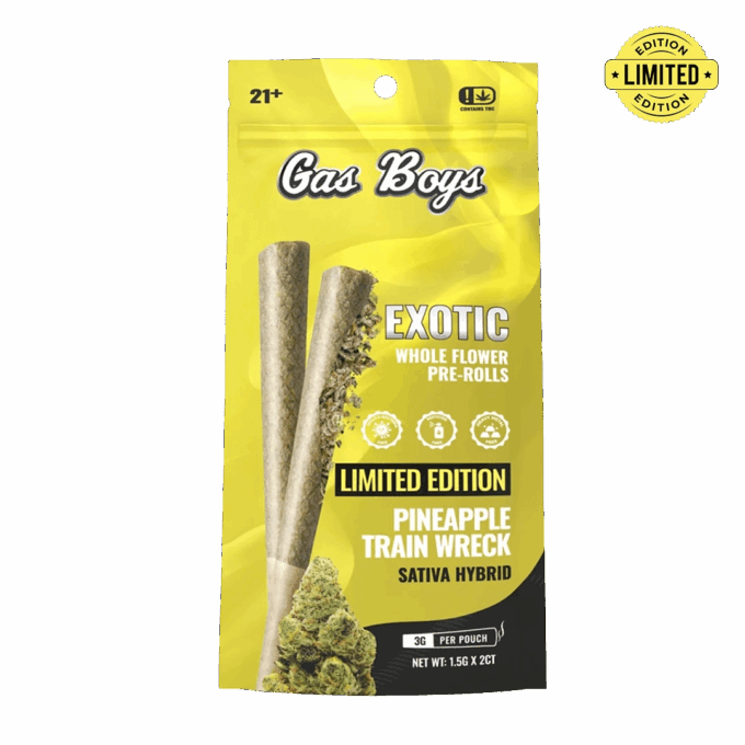 Pineapple_Train_Wreck_Whole_Flower_Pre_Roll_Bag_1_copy_73f84bb9-b759-453d-9a4a-69943e34500b Gas Boys Pineapple Trainwreck THCA Pre-Rolls 2ct (1.5g Each)