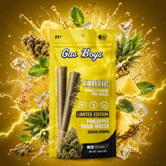 Pineapple_Train_Wreck_image_1 Gas Boys Pineapple Trainwreck THCA Pre-Rolls 2ct (1.5g Each)