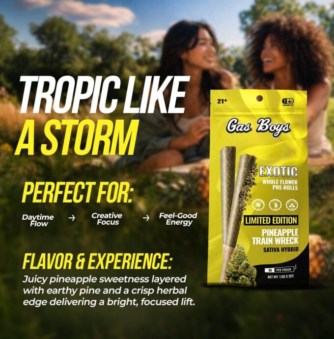 Pineapple_Train_Wreck_image_2 Gas Boys Pineapple Trainwreck THCA Pre-Rolls 2ct (1.5g Each)