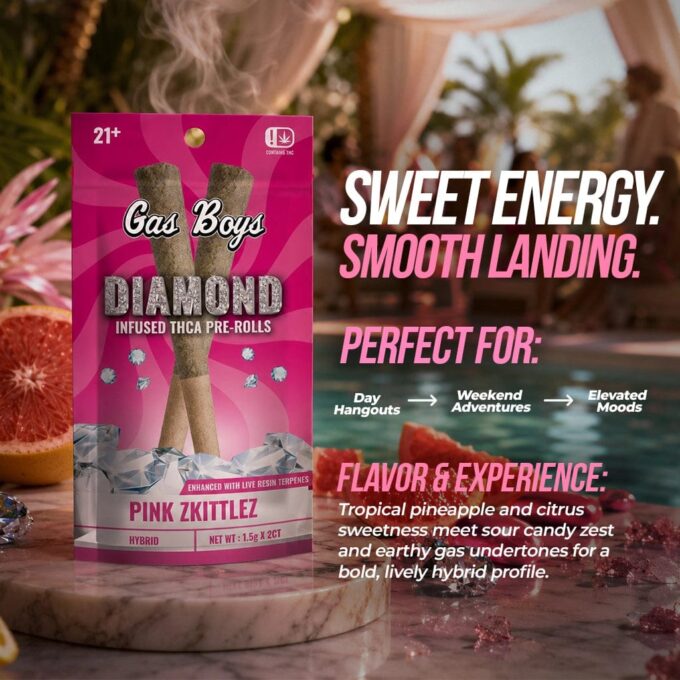 Gas Boys Pink Zkittlez Diamond Infused Pre-rolls 2 Pack