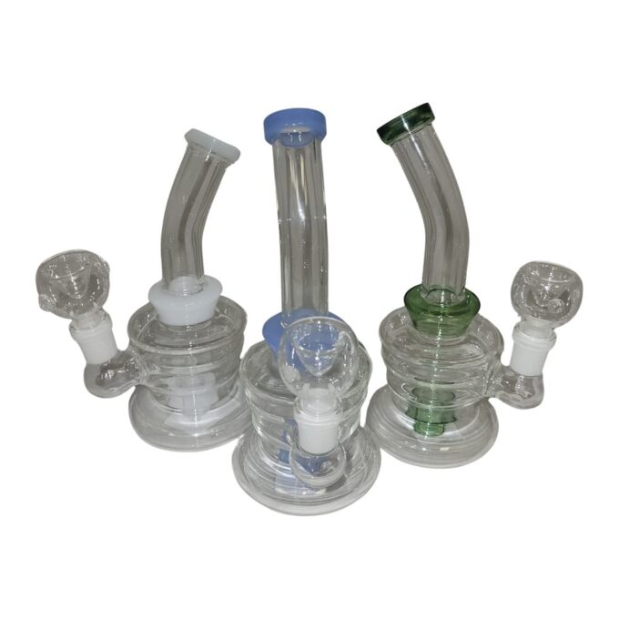 Bent Neck Cut Glass Water Pipe with Color Perc & Bowl